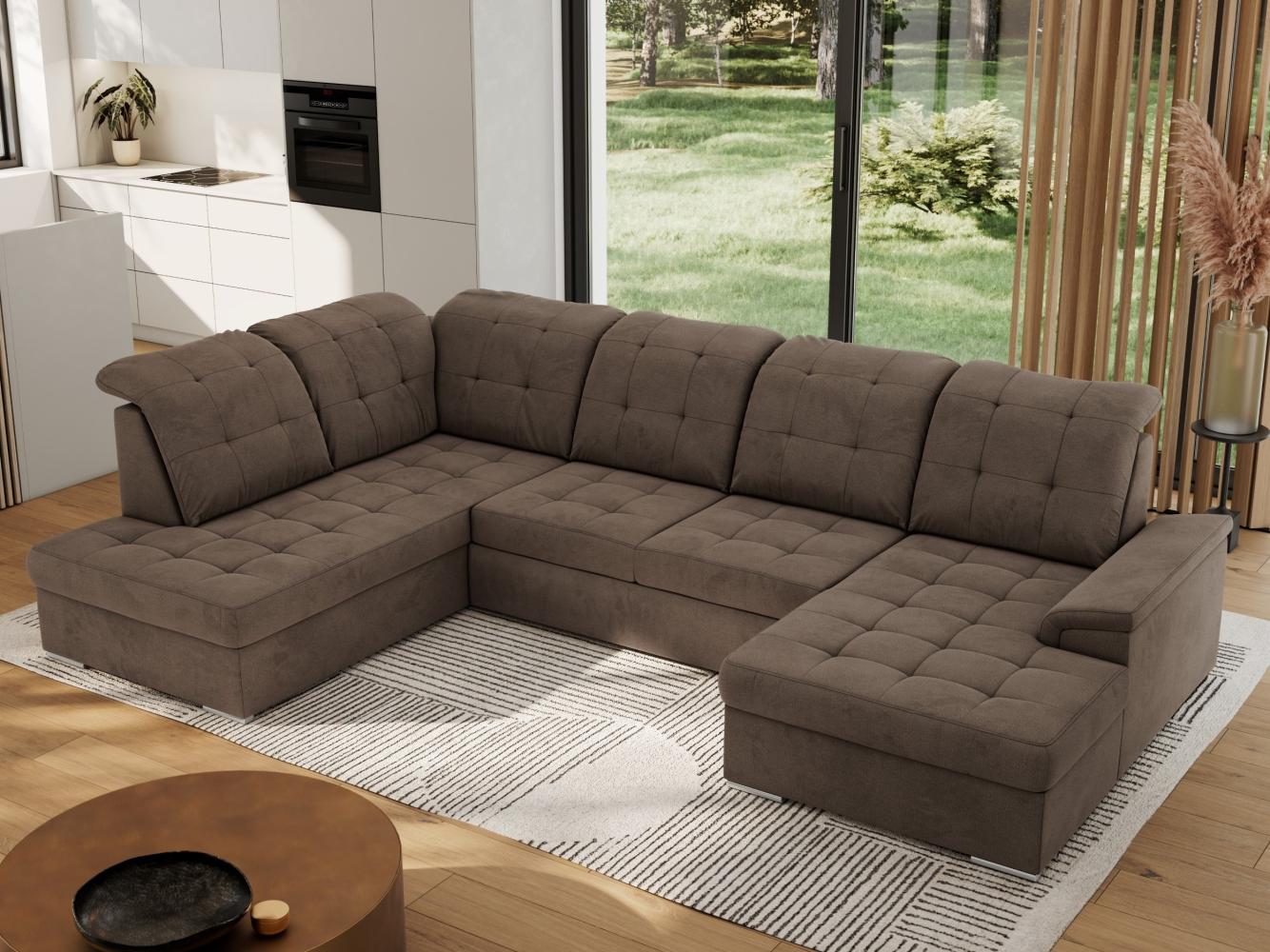 Ecksofa, Wohnzimmer U Couch, Polstersofa mit Bettkasten - MADRITO U - Braun Velorus - Links Bild 1