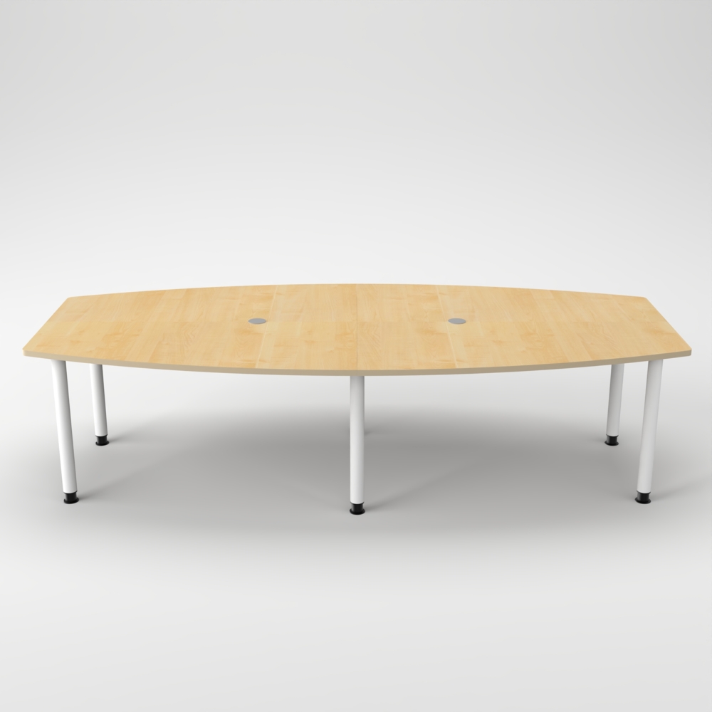 Rheinland Möbel Konferenztisch KONTI 280x130 cm – ovaler Besprechungstisch in Ahorn mit weißen Rundrohrfüßen & 2 Kabelauslässen, erweiterbarer Meetingtisch für 8–10 Personen, moderner XXL-Tisch fürs Büro Bild 1