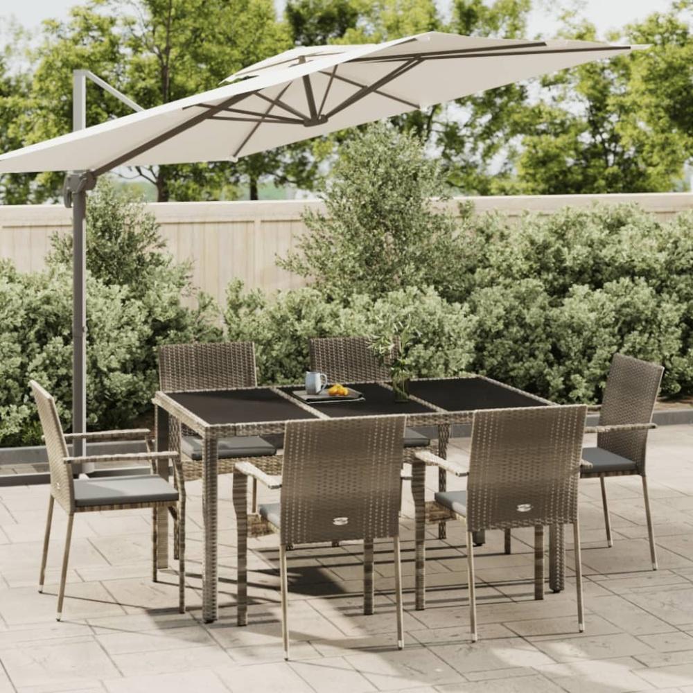 vidaXL 7-tlg. Garten-Essgruppe mit Kissen Grau Poly Rattan Bild 1