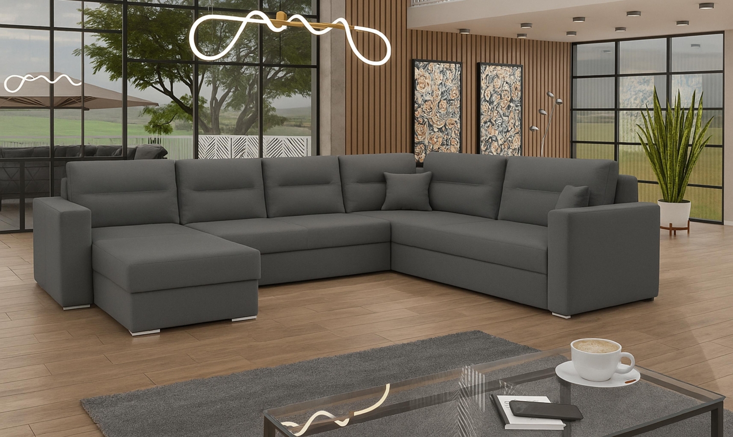 AX LIVING Ecksofas groß Lovere 314 Sofa dunkelgrau mit Schlaffunktion Bild 1