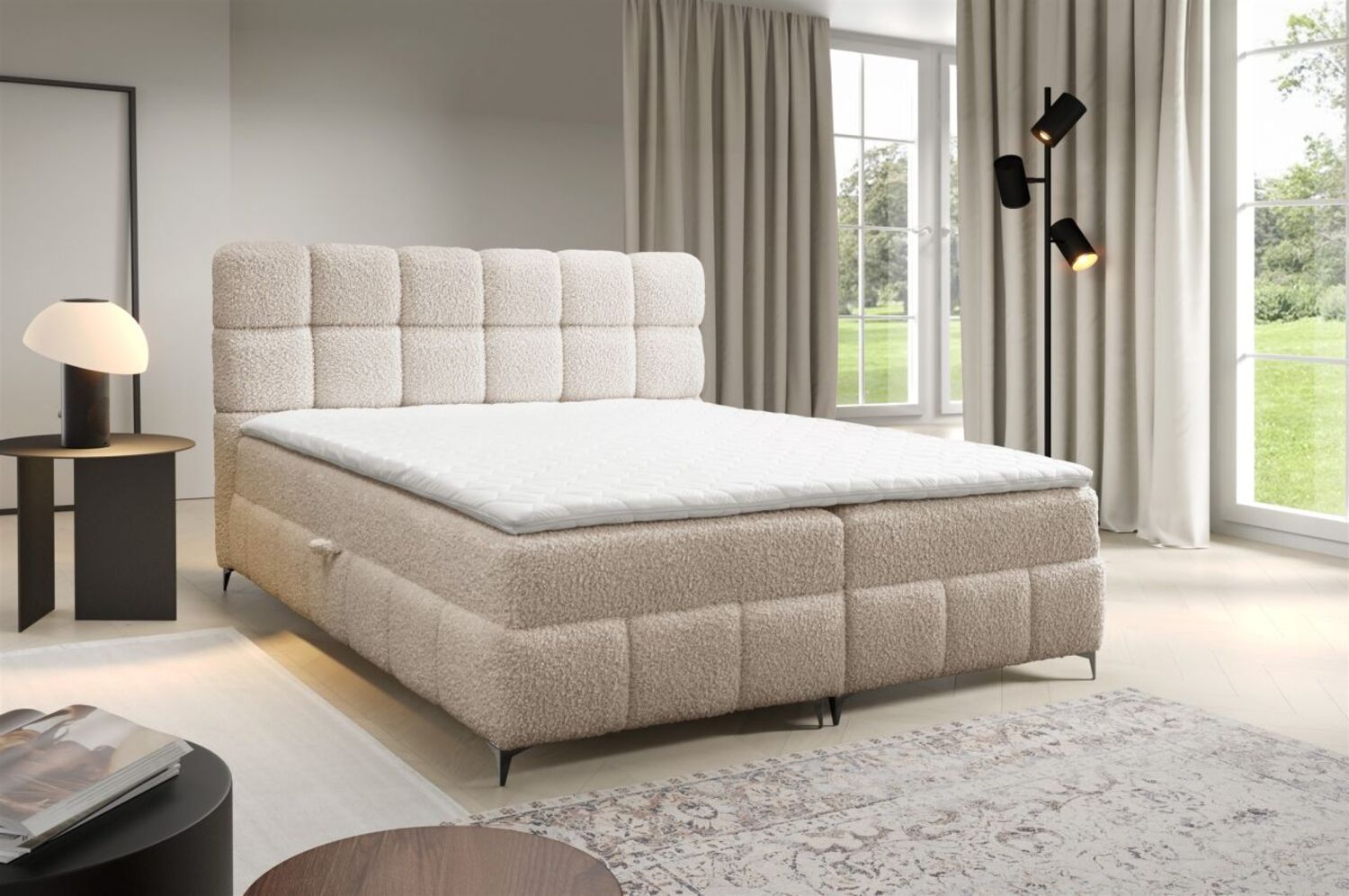 Boxspringbett Bett Schlafzimmerbett SOPHIE 120x200cm Stoff Rolf Beige Bild 1