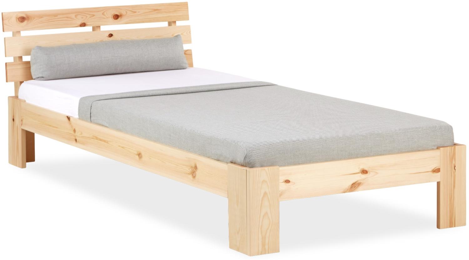 Einzelbett Holzbett 90x200 mit Lattenrost Natur Kiefer Bett Bettgestell Massivholz Bild 1