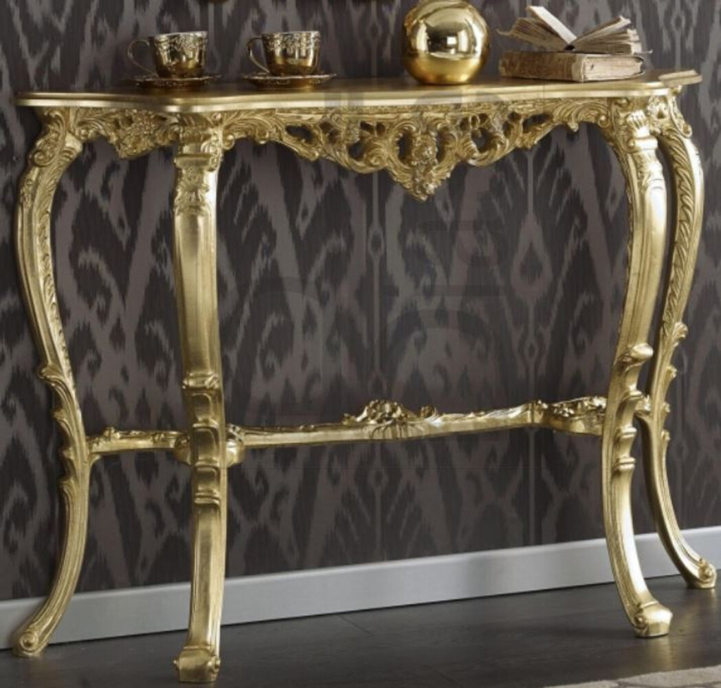 Casa Padrino Luxus Barock Konsole Gold 114 x 31 x H. 83 cm - Prunkvoller Antik Stil Konsolentisch mit wunderschönen Verzierungen - Barock Wohnzimmer Möbel Bild 1