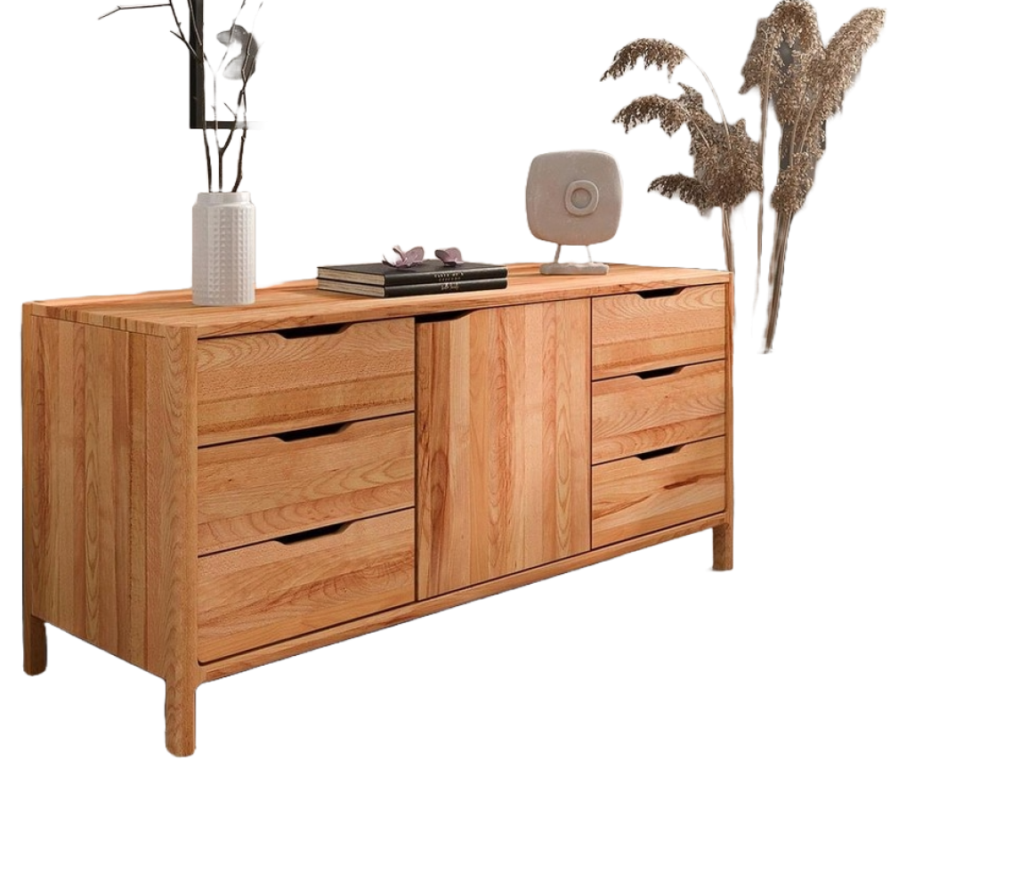 Kommode Swig aus Kernbuche massiv geölt 140x50 cm mit 1 Tür und 6 Schubladen Bild 1