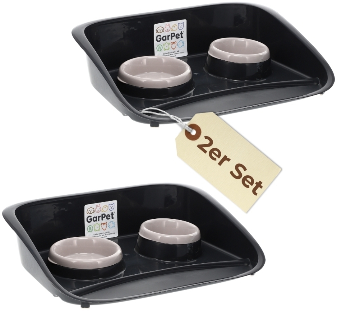 GarPet Futterstation 2x Futterstation 2 Näpfe Futterbar Napfset Hunde Futter Napf Matte Bild 1