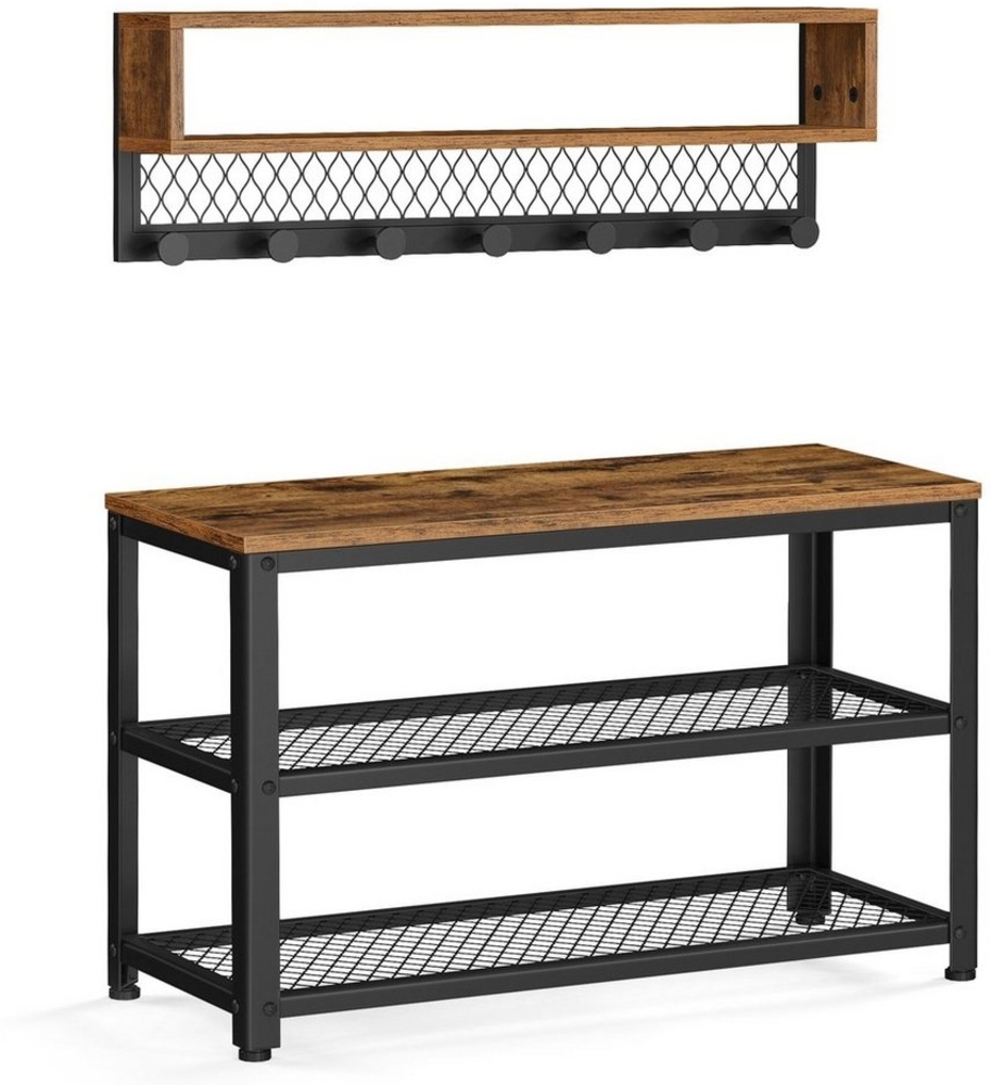 Vasagle Garderoben-Set, Garderobe mit Sitzbank, Industriestil, Magnetfunktion, vintagebraun Bild 1