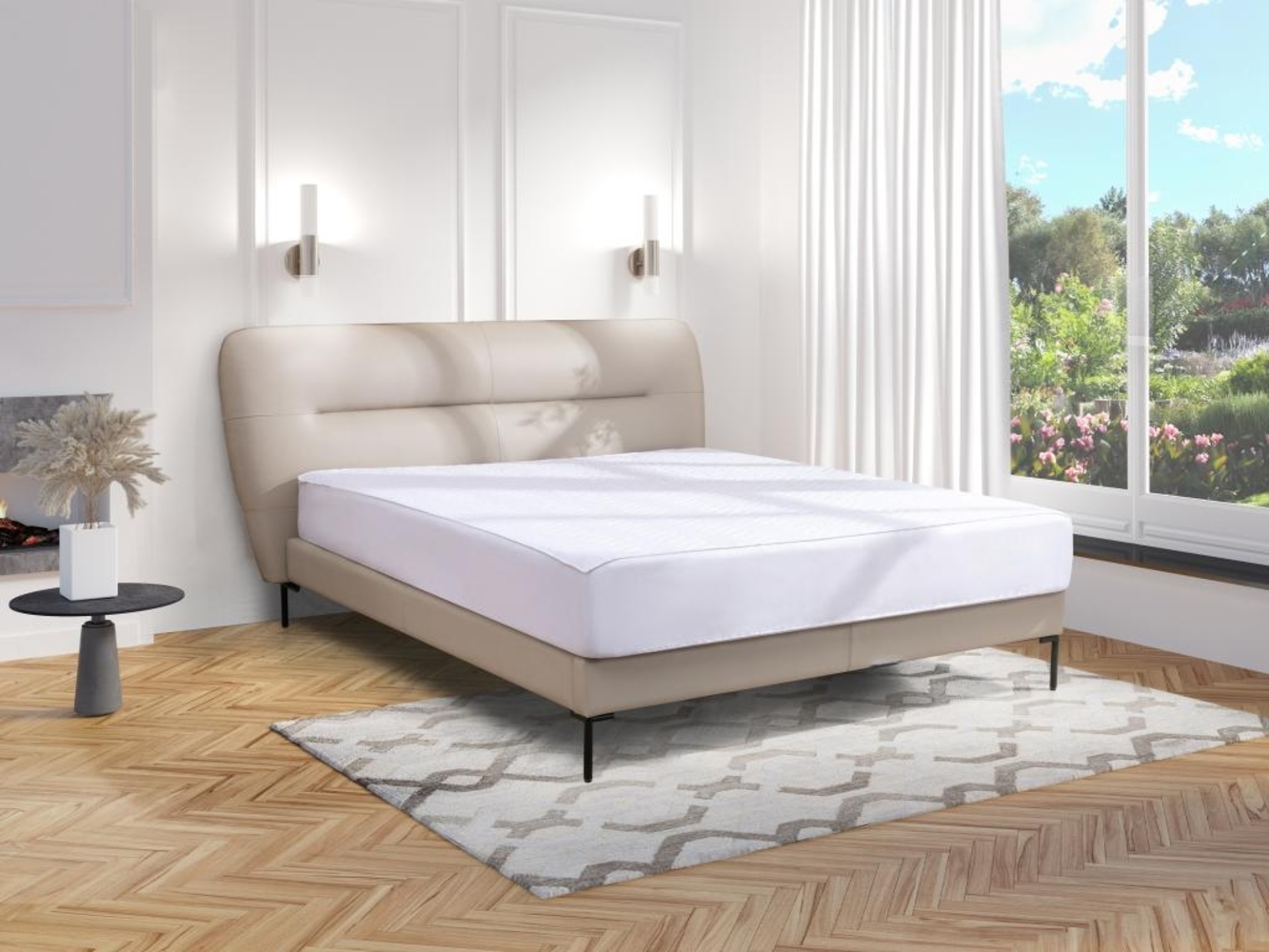 Vente-unique - Bett - 160 x 200 cm - Leder - Taupe - mit Matratze - JODALA Bild 1