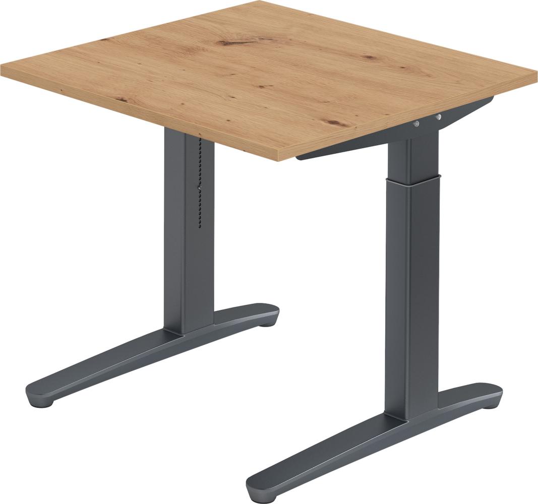 bümö® Design Schreibtisch XB-Serie höhenverstellbar, Tischplatte 80 x 80 cm in Asteiche, Gestell in graphit Bild 1