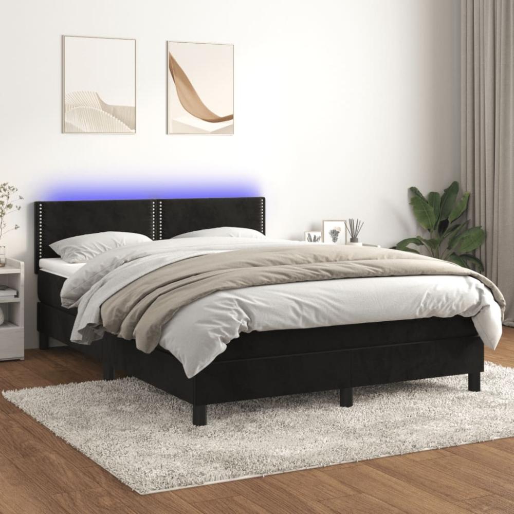 vidaXL Boxspringbett mit Matratze & LED Schwarz 140x200 cm Samt 3134347 Bild 1