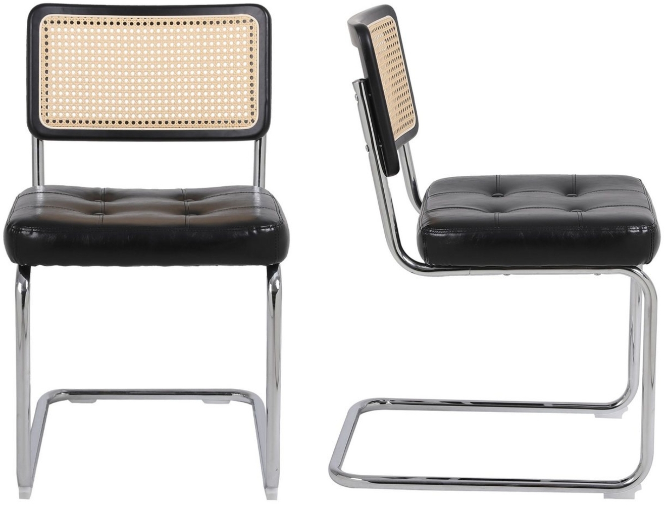 SeedWave Esszimmerstuhl Mid-Century Modern Esszimmerstühle, Rattan Freischwingerstuhl, Set aus 2, Chrom beschichtet Bild 1