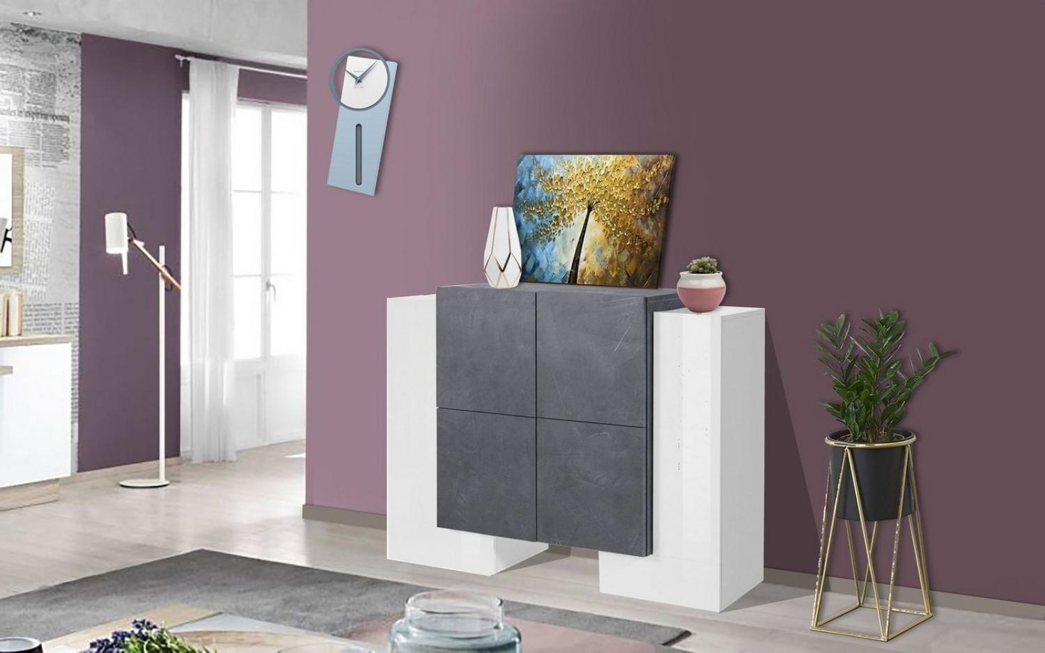 Highboard >Pinerolo< in Weiß-Hochglanz/Schiefer - 130x100x45cm (BxHxT) Bild 1