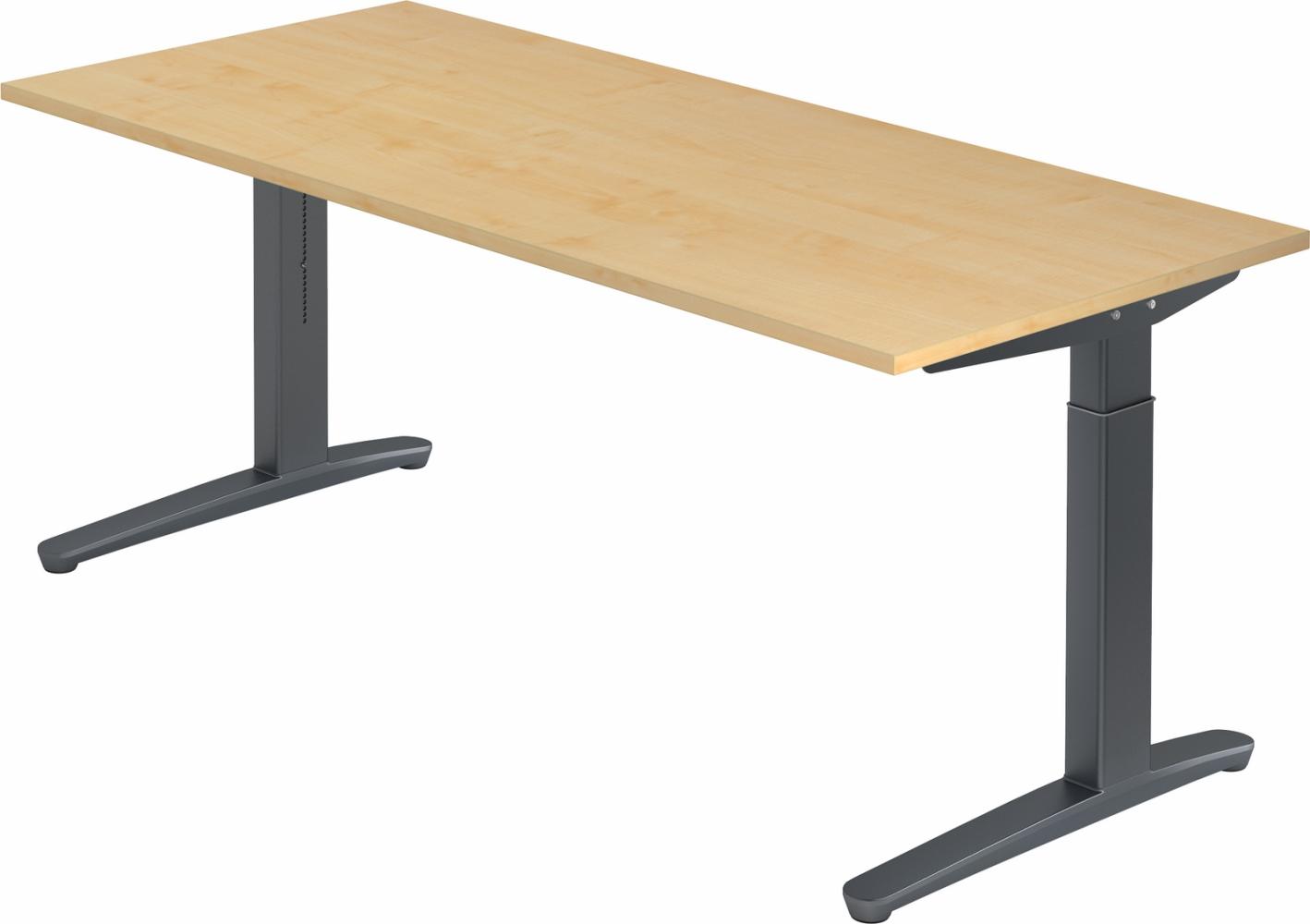 bümö manuell höhenverstellbarer Schreibtisch 180x80 in Ahorn, Gestell in graphit - PC Tisch höhenverstellbar & groß, höhenverstellbarer Tisch Büro, großer Computertisch verstellbar, X19-3-GG Bild 1