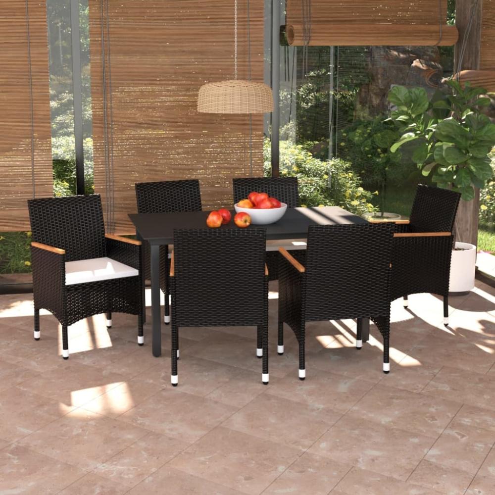 vidaXL 7-tlg. Garten-Essgruppe mit Kissen Poly Rattan Schwarz 3095000 Bild 1