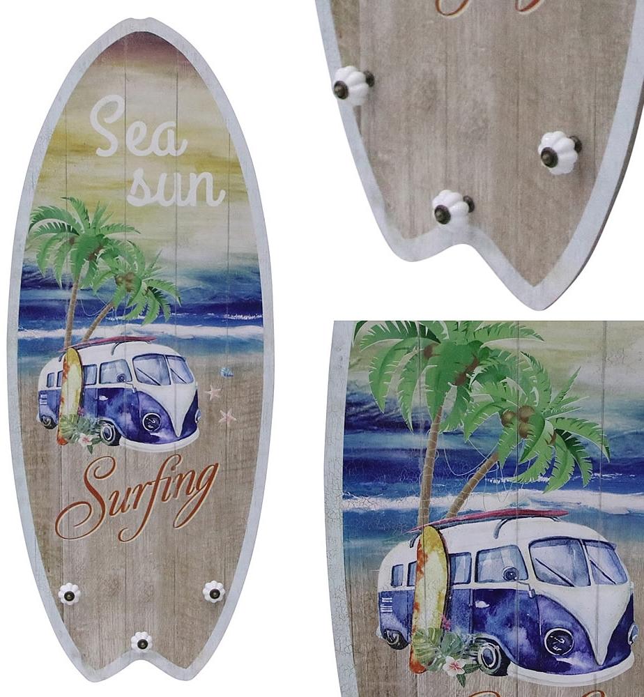 Plankenschild Surfboard 100 cm mit Kleiderhaken Holzbild Surfing Surfbrett Wandbild Garderobenhaken Jackenhaken Kleiderhaken Wandbilder Holz Wanddekoration Wandschild Bild 1