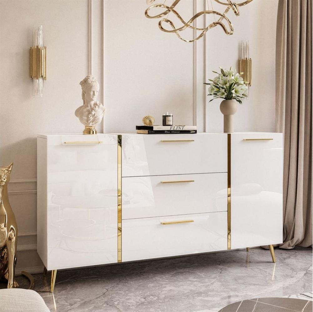 yourhouse24 Kommode ONYX goldenen Beinen Sideboard Hochglanz Push-Open / Goldgriffe 158 cm Bild 1