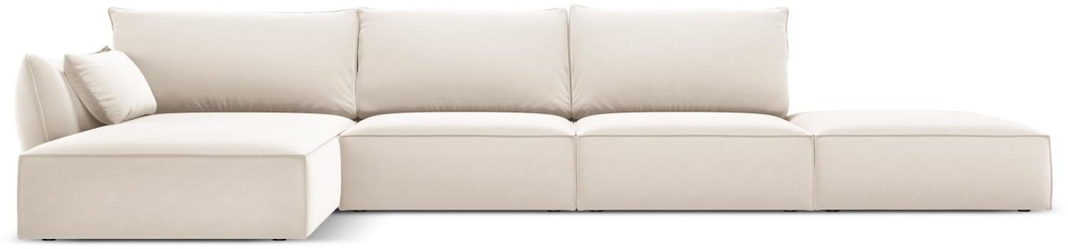 Micadoni 5-Sitzer Samtstoff Ecke links Sofa Kaelle | Bezug Light Beige | Beinfarbe Black Plastic Bild 1