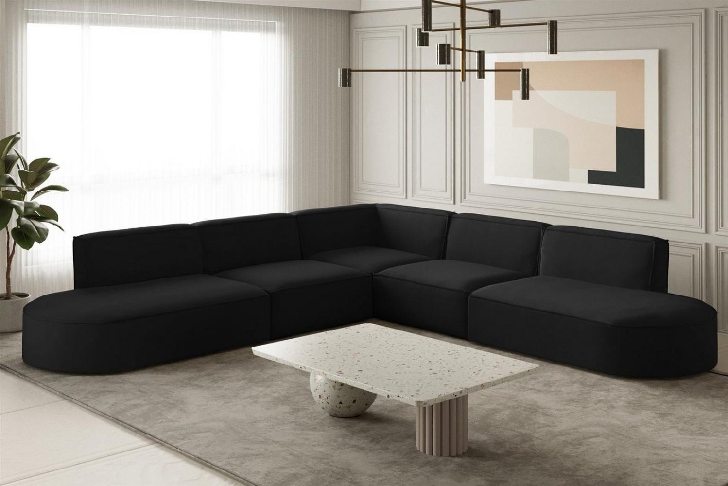 Ecksofa Designersofa PALMA in Stoff Opera Velvet Schwarz Seite Universal Bild 1