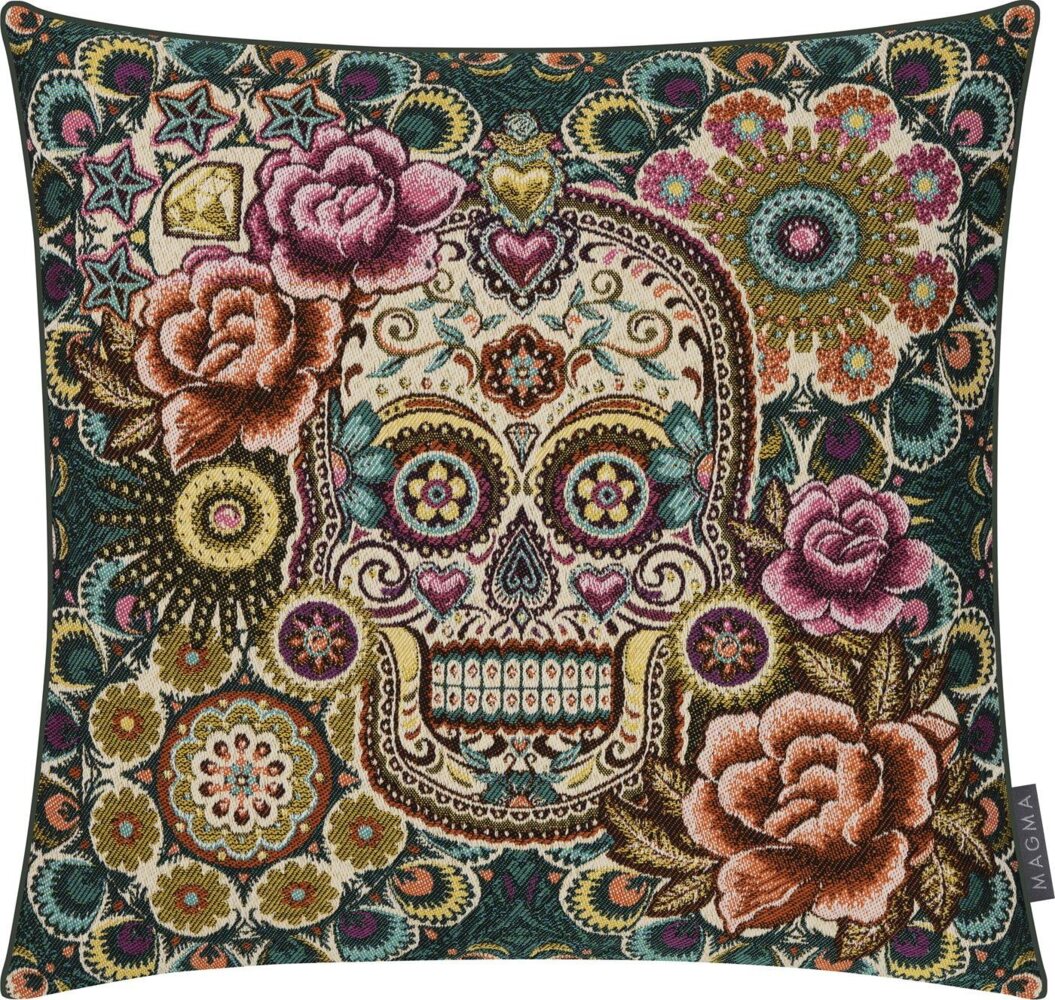 Magma Heimtex Kissenbezug Skull Totenkopf bunt mexikanisch 45x45cm samtig weich, (1 Stück), Totenkopf Bild 1