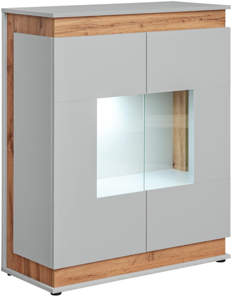 Niedrige Vitrine Berlin mit LED Beleuchtung in Perla Gray und Artrisan 90 x 111 cm Bild 1