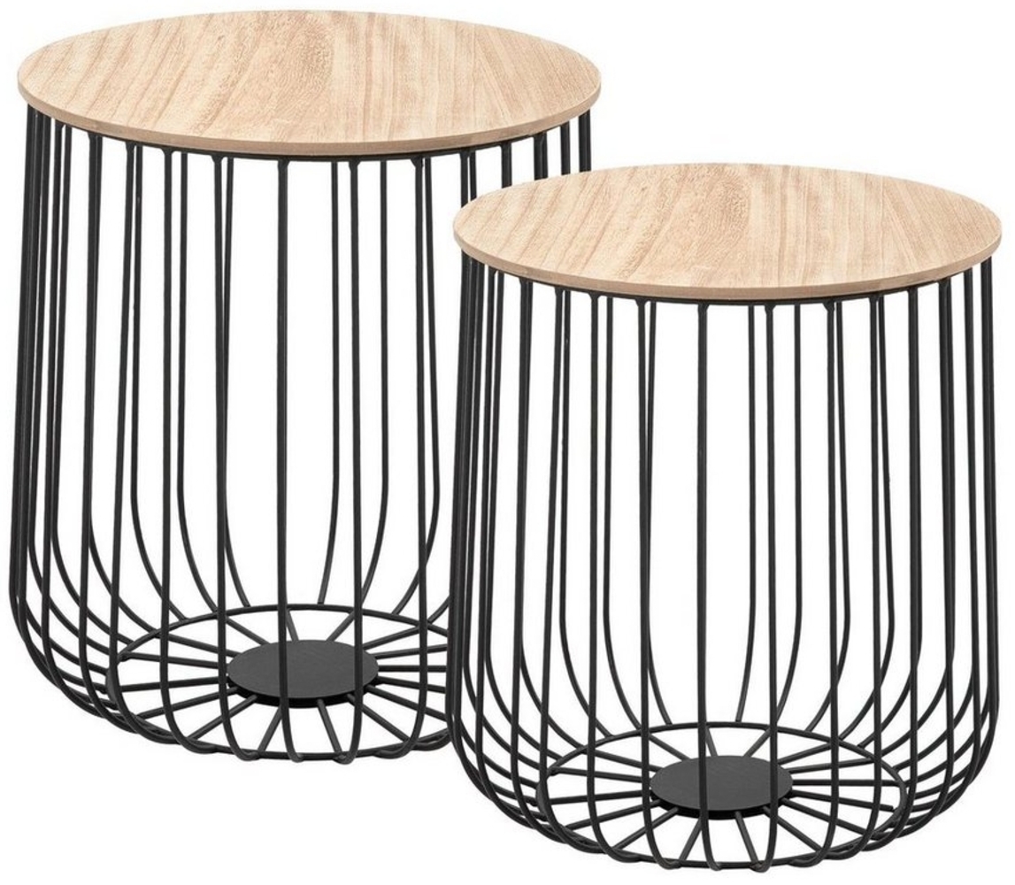 CARO-Möbel Couchtisch ERRANO Beistelltisch Wohnzimmertisch im 2er Set in Natur, Metallkorb mit Stauraum, Vintage Look Bild 1
