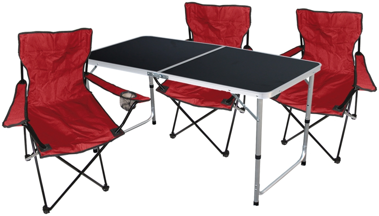 4-tlg. Camping Set Gartenmöbel Campingtisch + 3 x Anglersessel Rot Bild 1