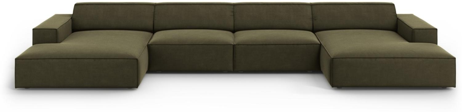 Micadoni 6-Sitzer Samtstoff Panorama Sofa Jodie | Bezug Green | Beinfarbe Black Plastic Bild 1