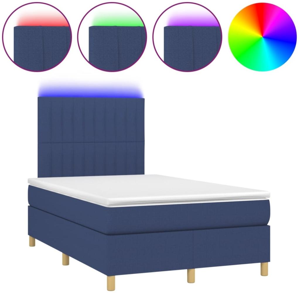 vidaXL Boxspringbett mit Matratze & LED Blau 120x200 cm Stoff, Härtegrad: H2 [3135587] Bild 1