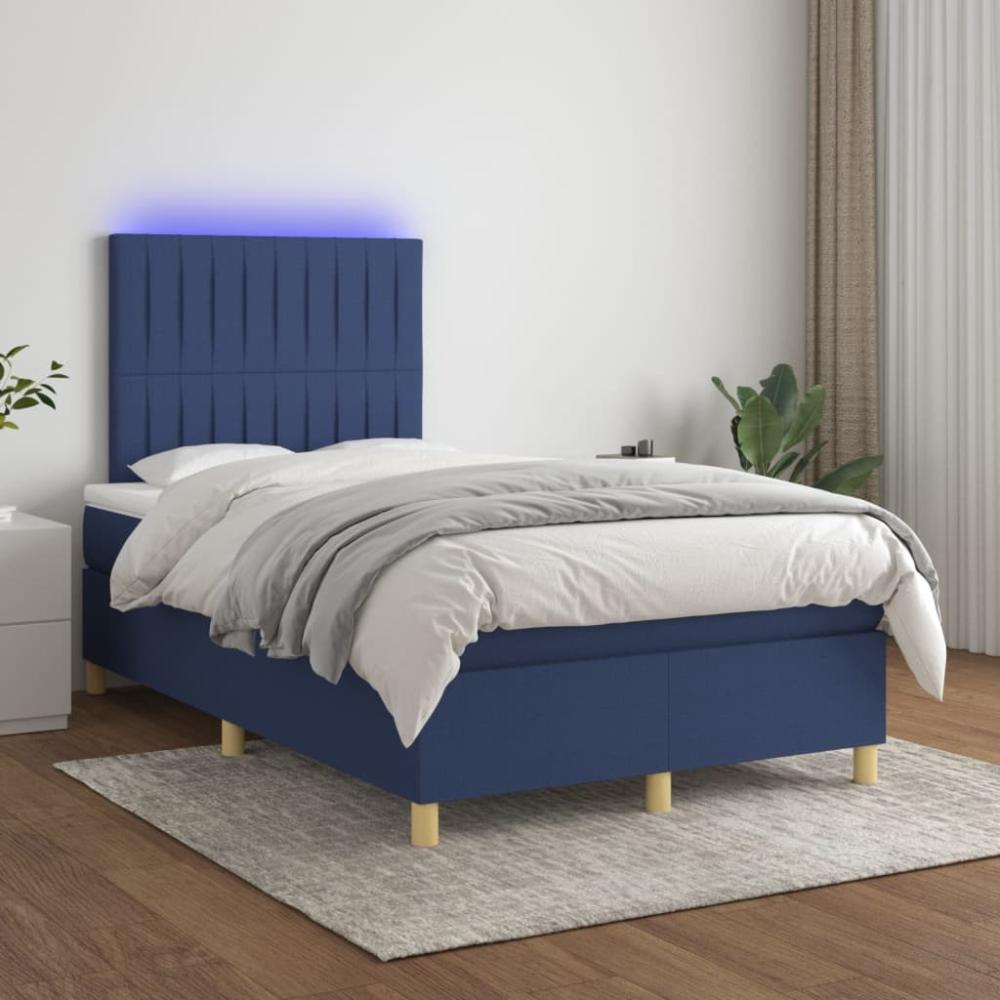 vidaXL Boxspringbett mit Matratze & LED Blau 120x200 cm Stoff, Härtegrad: H2 [3135587] Bild 1