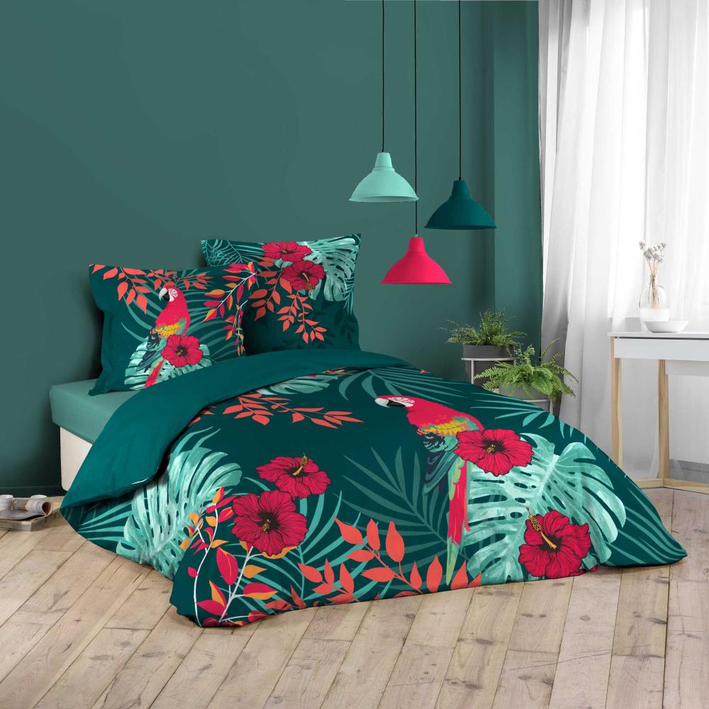 3tlg Bettwäsche 240x220 cm Übergröße petrol Blumen Bettdecke Bettbezug Baumwolle Bild 1