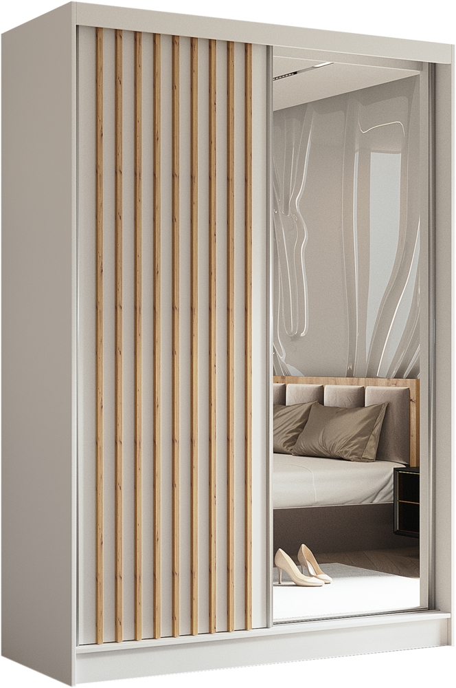 AX LIVING Cabinio Schrank mit Spiegel Weiß Eiche Artisan Lamell 150 cm Bild 1