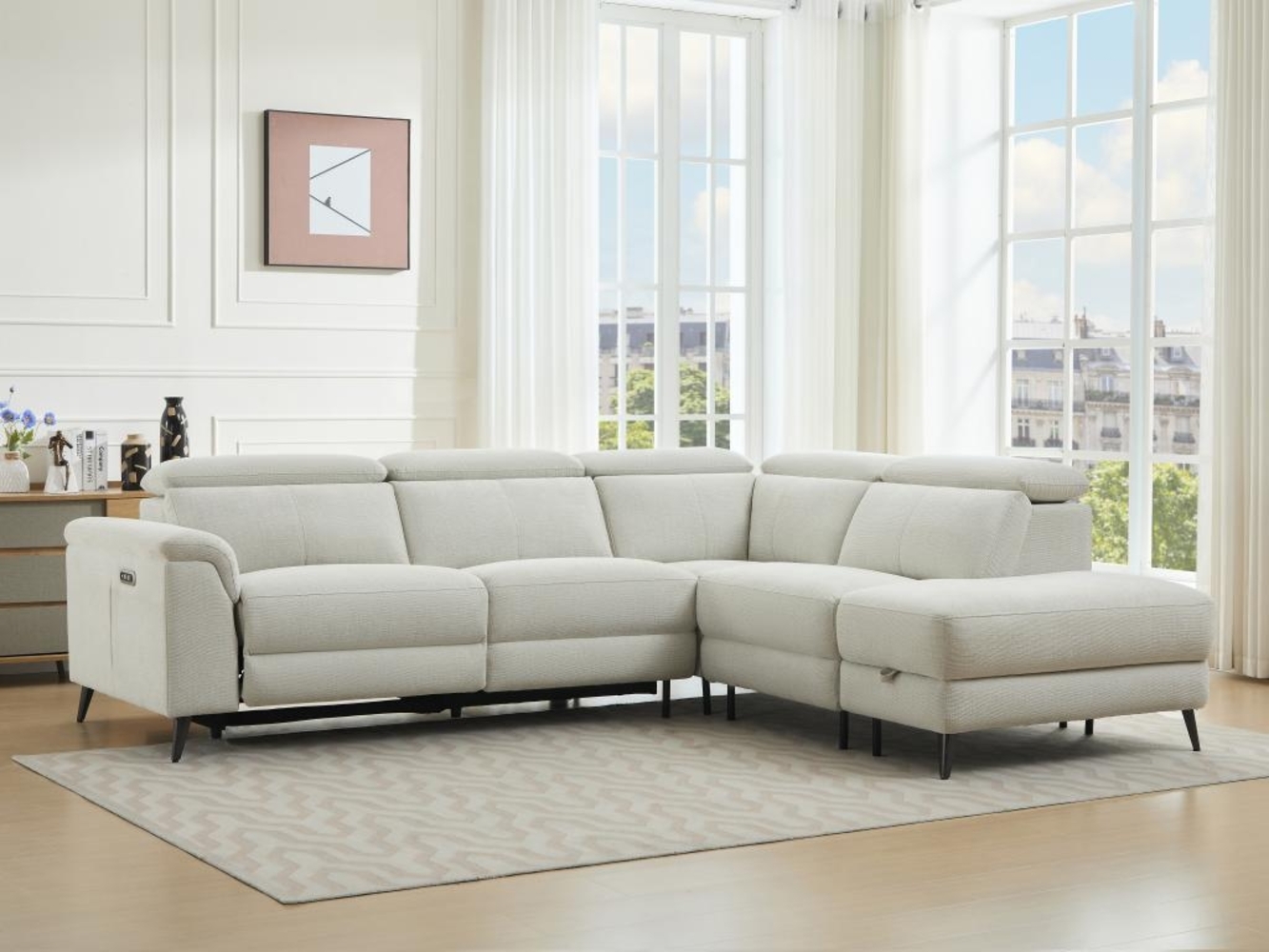 Vente-unique - Ecksofa Relaxsofa elektrisch - Stoff - Ecke Rechts - Beige - MAKORO Bild 1