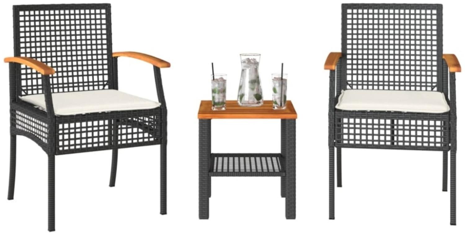 vidaXL 3-tlg. Bistro-Set mit Kissen Schwarz Poly Rattan Akazienholz 366259 Bild 1