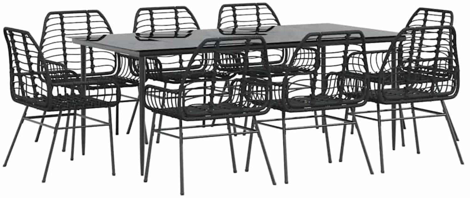 vidaXL 9-teiliges Garten-Esszimmerset aus schwarzem Polyrattanglas 3334442 Bild 1