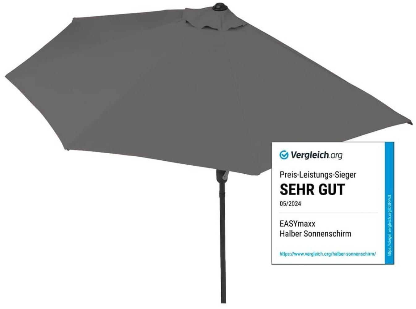 EASYmaxx Sonnenschirm halbrund 270 x 140 cm, passgenau platzieren, mit praktischer Handkurbel, UV-Schutz 40+ Bild 1