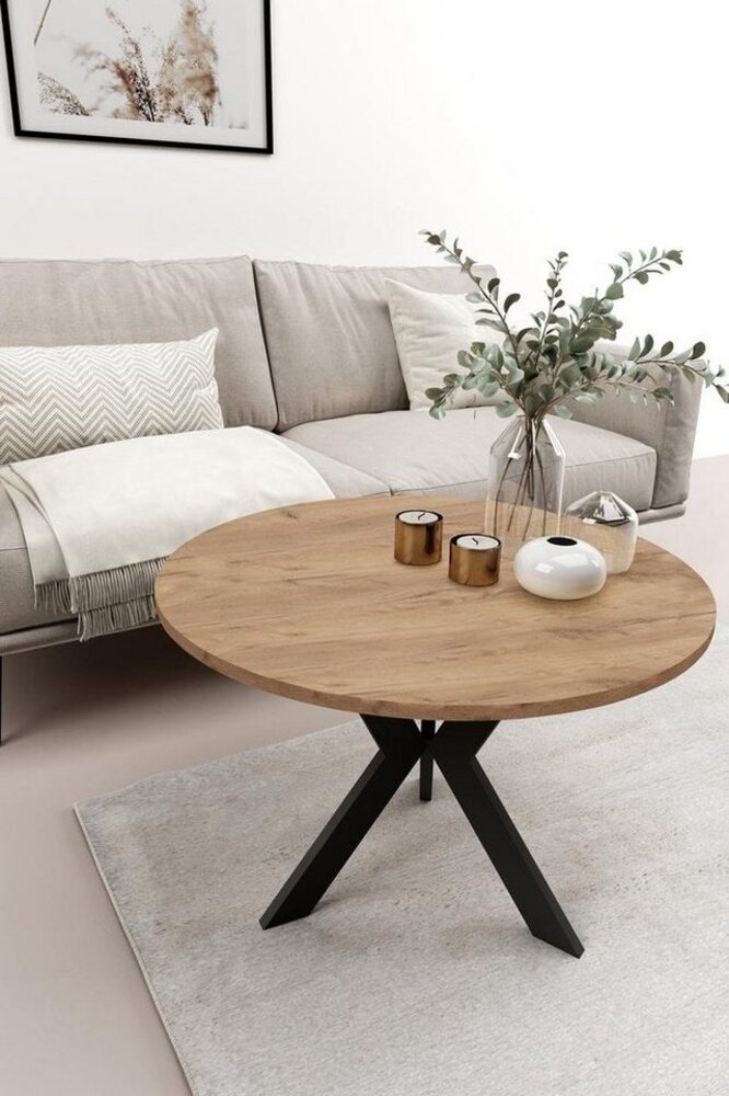 Beautysofa Couchtisch Drevico, mit Runde Tischplatte, Wohnzimmertisch mit Metallgestell Bild 1