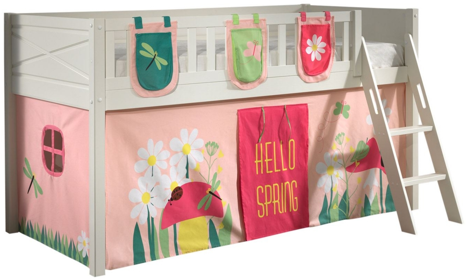 Kinderbett Karyl 208x114x135 Massivholz Weiß Textilset Spring 3 Bild 1