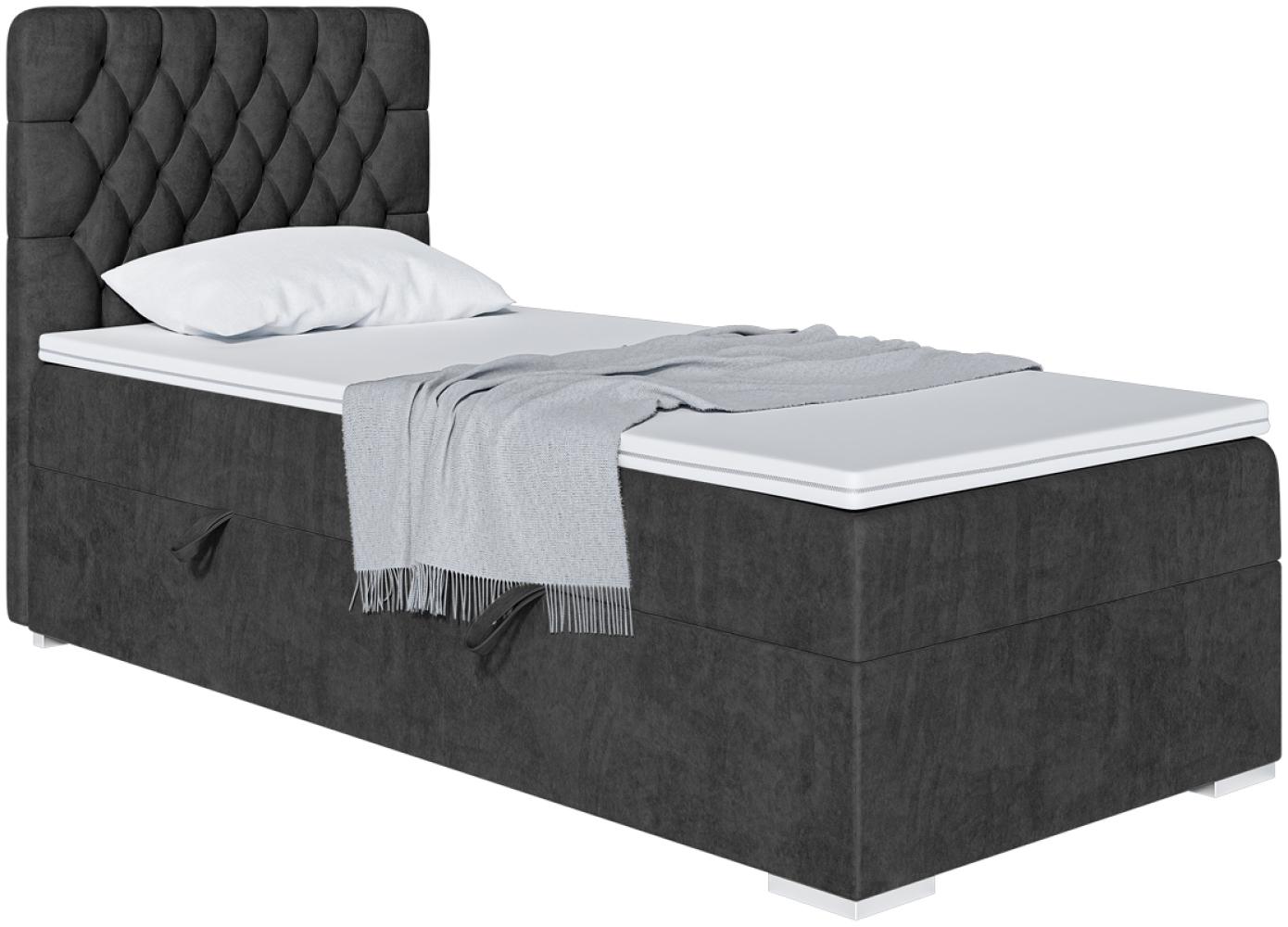 MEBLINI Boxspringbett DALIA 80x200 cm mit Bettkasten - H3/Schwarz Samt Gepolstert Einzelbett mit Topper & Taschenfederkern-Matratze - 80x200 Rechts Bild 1