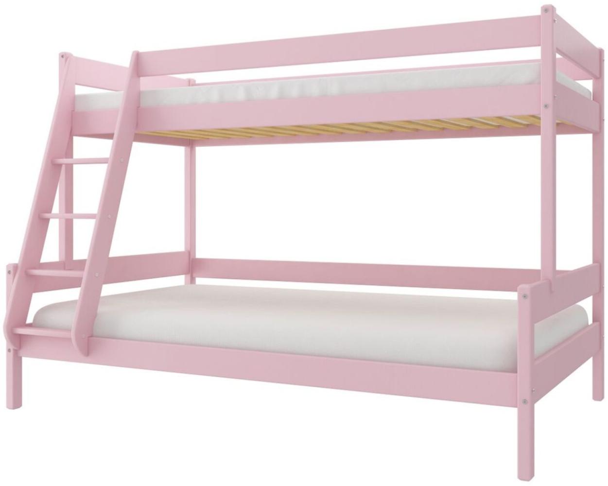 Etagenbett Family 90/120×200cm mit Lattenroste 100% Massivholz Rosa ohne Schubladen Bild 1