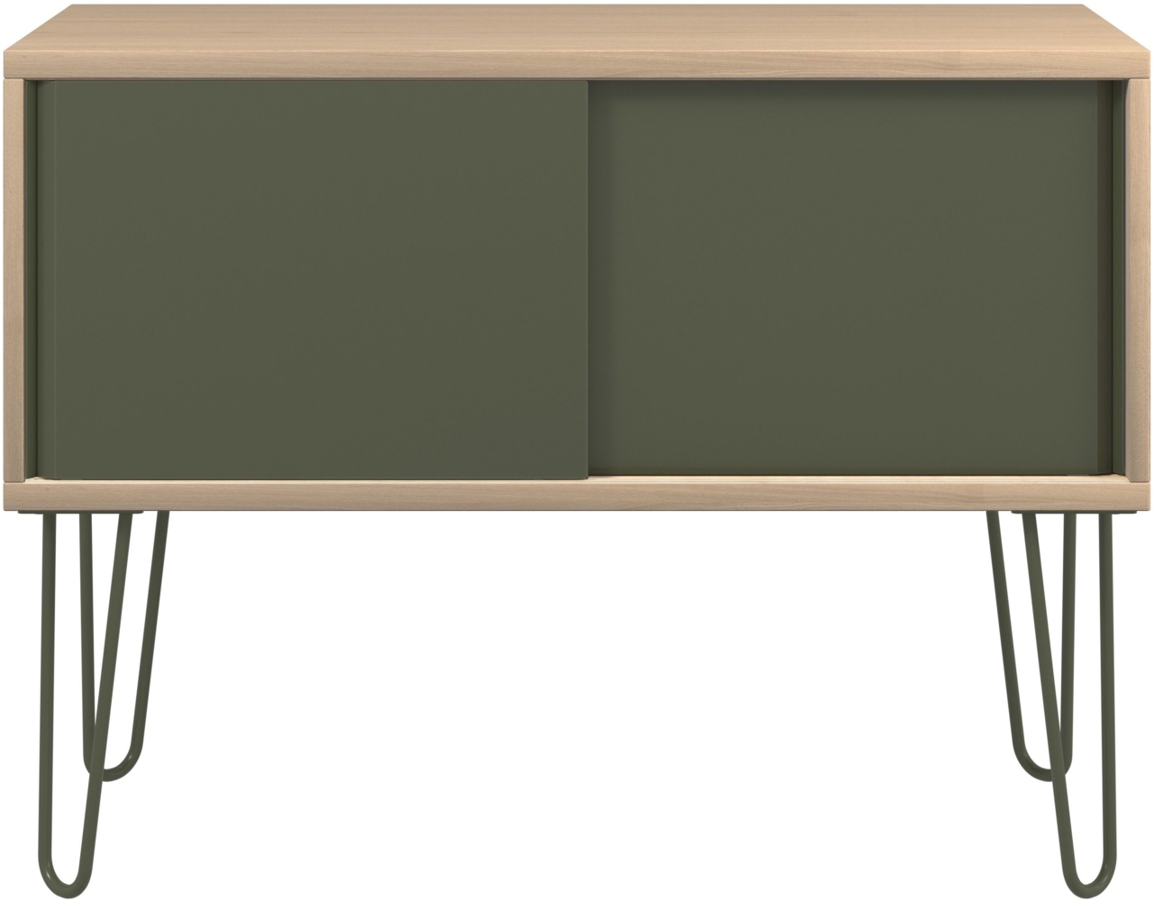 MultiRange Sideboard, natürliche Eiche, Schiebetüren aus Stahl, 4 Stahlfüße, Maße: H 752 x B 1000 x T 450 mm, Farbe: natürliche Eiche/olivgrün Bild 1