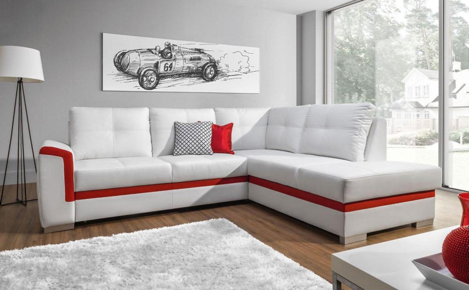 Ecksofa Schlafsofa VERONIK Weiss / Rot Ottomane Rechts Bild 1