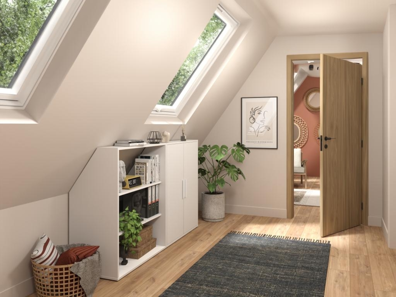 Vente-unique - Schrank unter Dachschräge mit 2 Türen & 2 Regalböden - Weiß - ADEZIO Bild 1