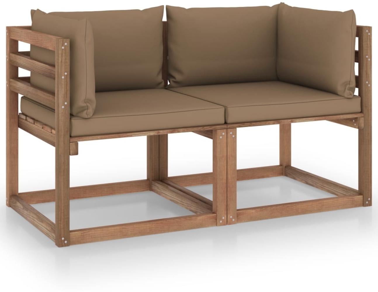 vidaXL Garten-Palettensofa 2-Sitzer mit Kissen in Taupe Kiefernholz 3067280 Bild 1