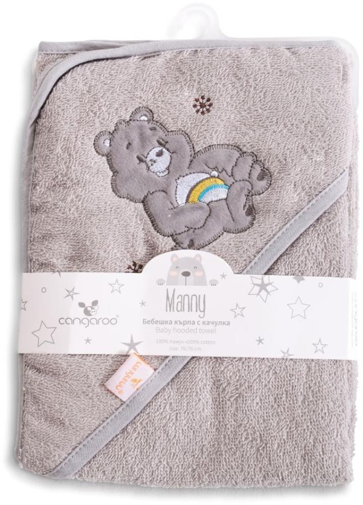 Cangaroo Baby-Kapuzenhandtuch Manny 76 x 76 cm Babyhandtuch Tiermotiv Baumwolle grau Bild 1