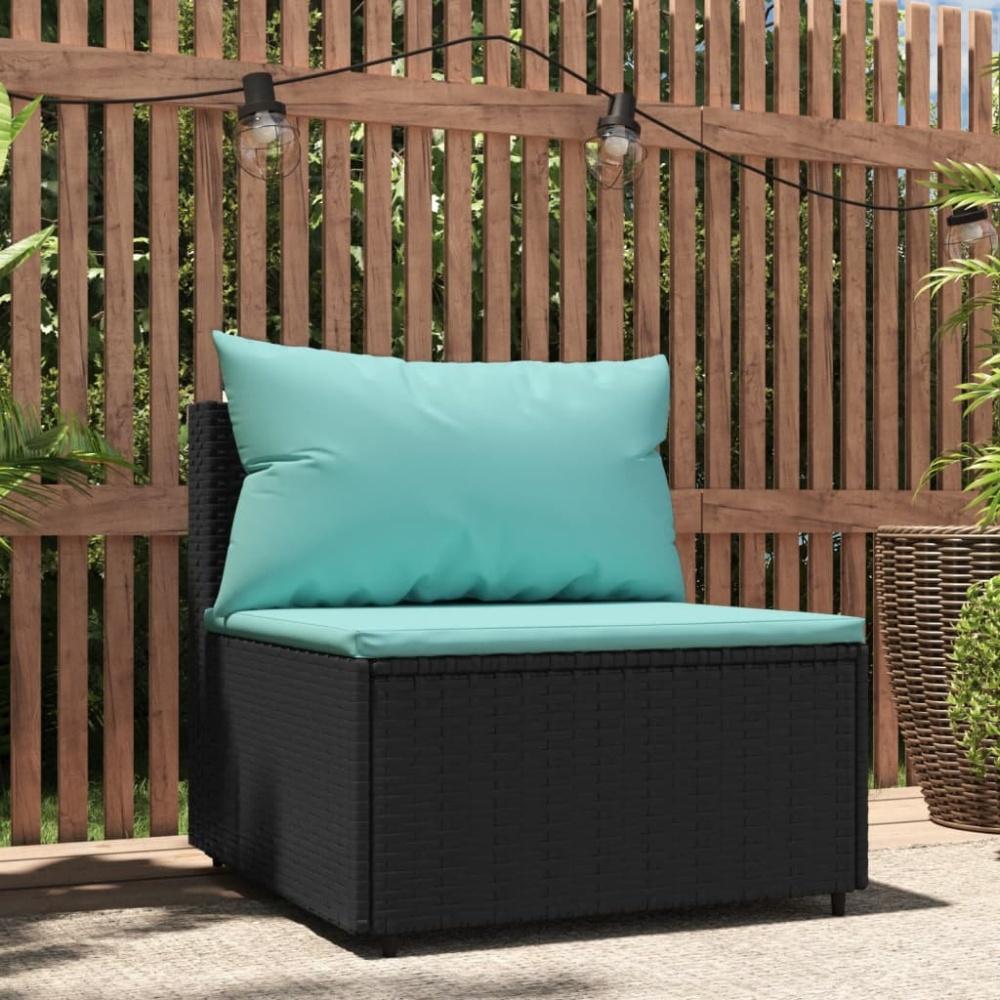 vidaXL Garten-Mittelsofa mit Kissen Schwarz Poly Rattan Bild 1