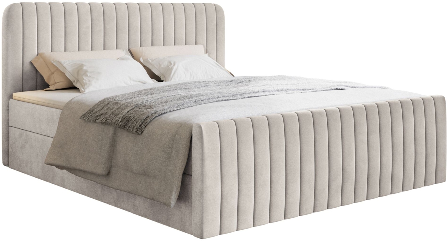 Selsey 'Saliano' Boxspringbett mit Bettkasten, Topper und Samtbezug, Beige, 140x200 cm Bild 1
