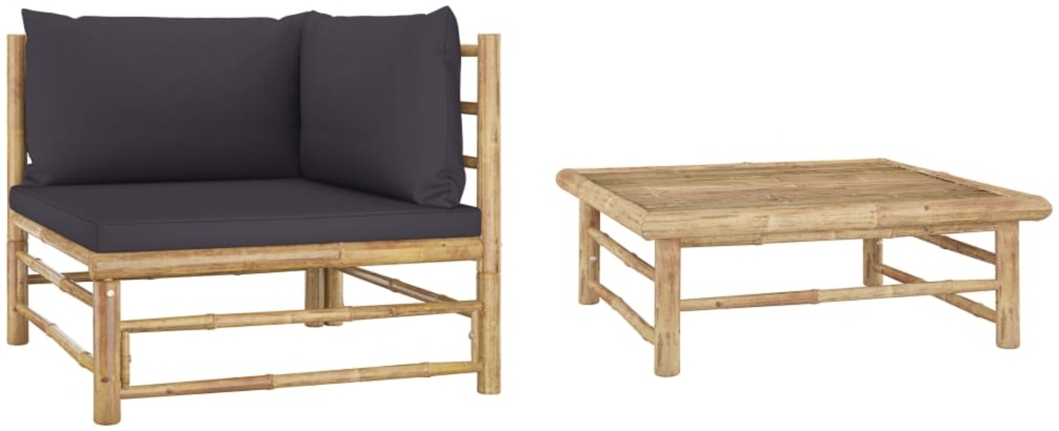 vidaXL 2-tlg. Garten-Lounge-Set mit Dunkelgrauen Kissen Bambus 313152 Bild 1