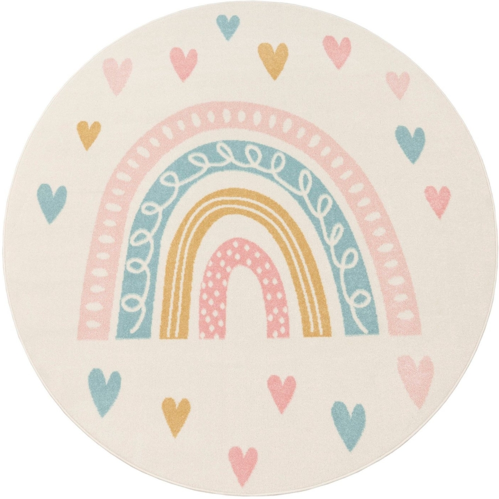Paco Home Kinderteppich Nino 887, rund, Höhe: 13 mm, Kurzflor, Spielteppich, Motiv Regenbogen & Herzen, Kinderzimmer Bild 1