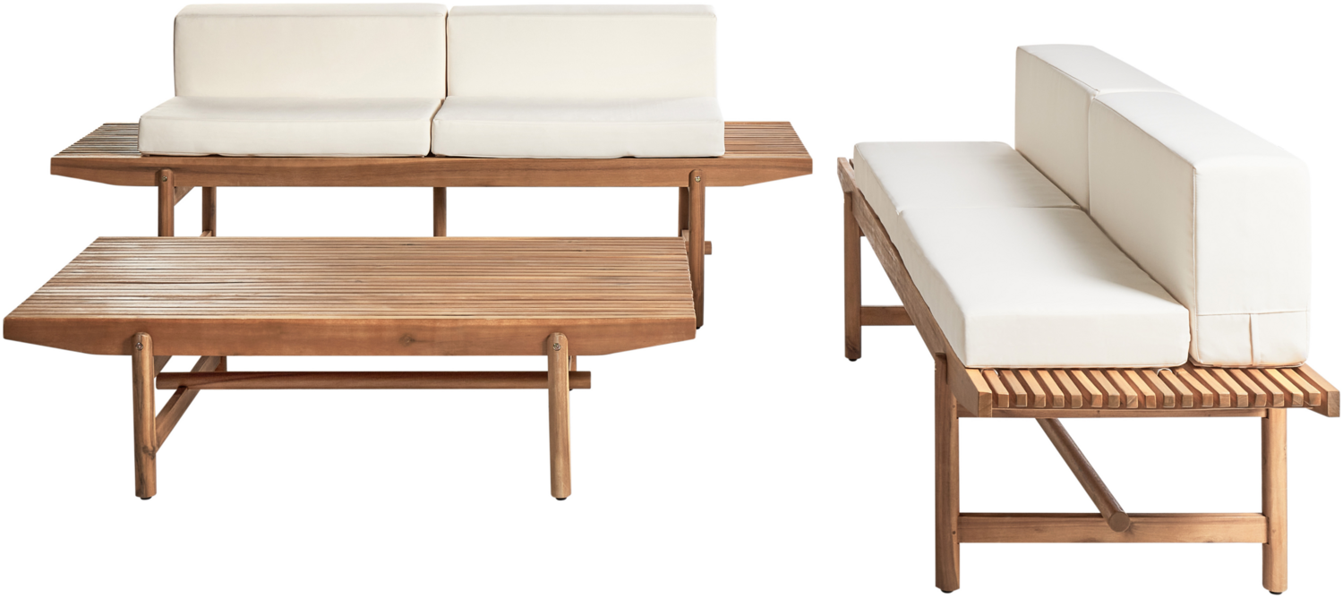 Lounge Set mit Tisch 4-Sitzer GIAVENO Akazienholz Cremeweiß Bild 1