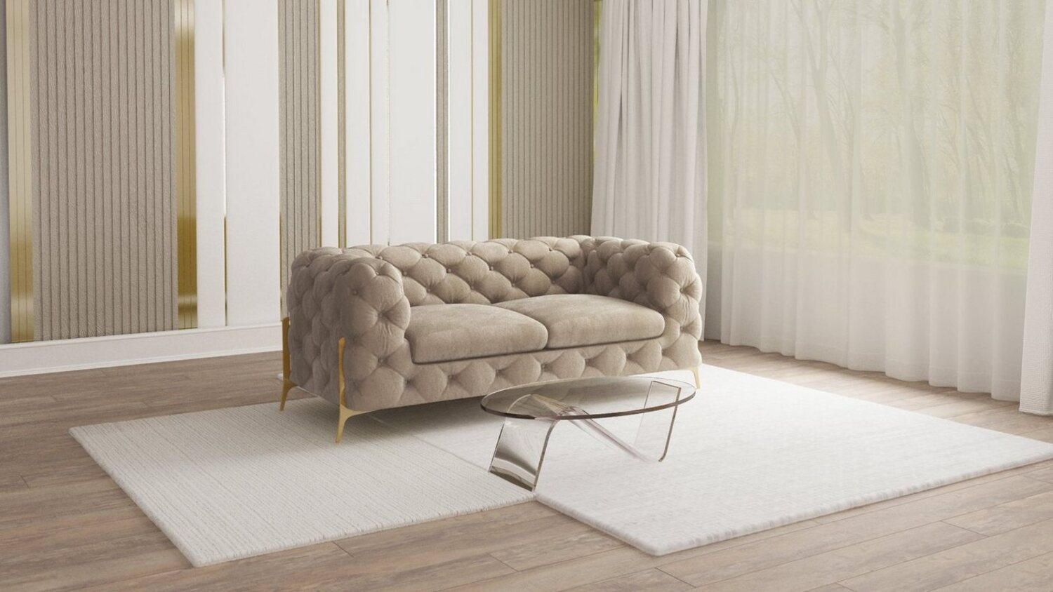 S-Style Möbel Chesterfield-Sofa Ashley Chesterfield Sofa mit Goldene Metall Füßen, mit Wellenfederung Bild 1