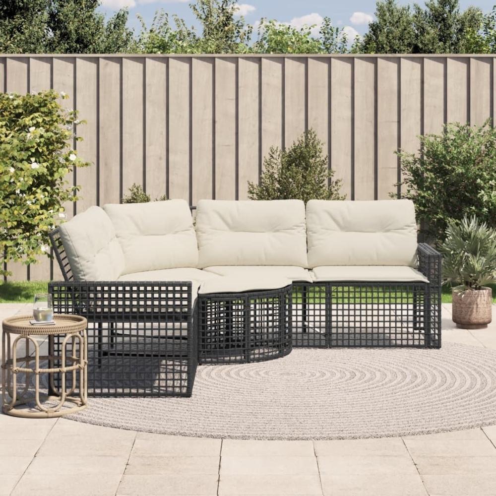 vidaXL Gartensofa in L-Form mit Kissen und Fußbank Schwarz Poly Rattan 365892 Bild 1